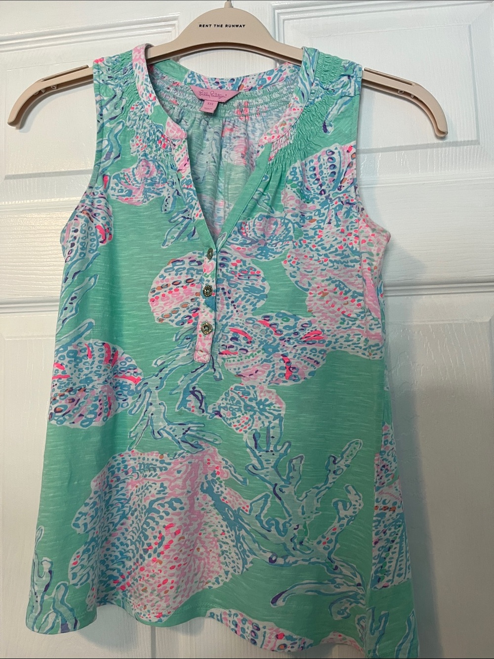 Lilly Pulitzer Mint Green Sleeveless V-Neck Tank with Pink & Blue Accents
